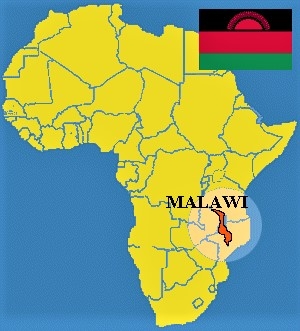 The African map, showing exactly where Malawi is