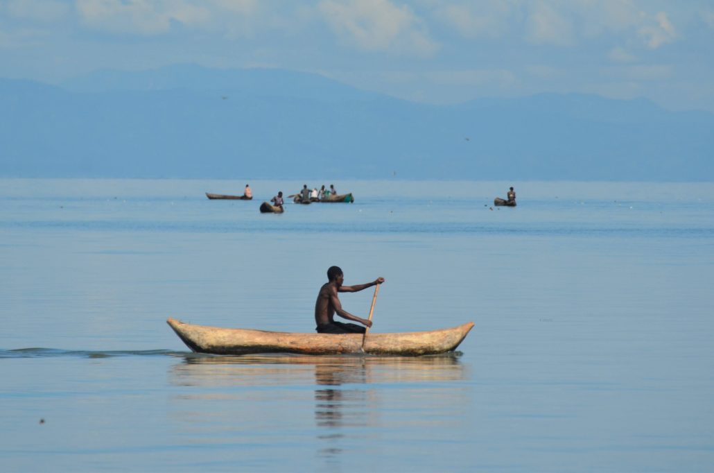 Fishermen in canoes at Lake Malawi