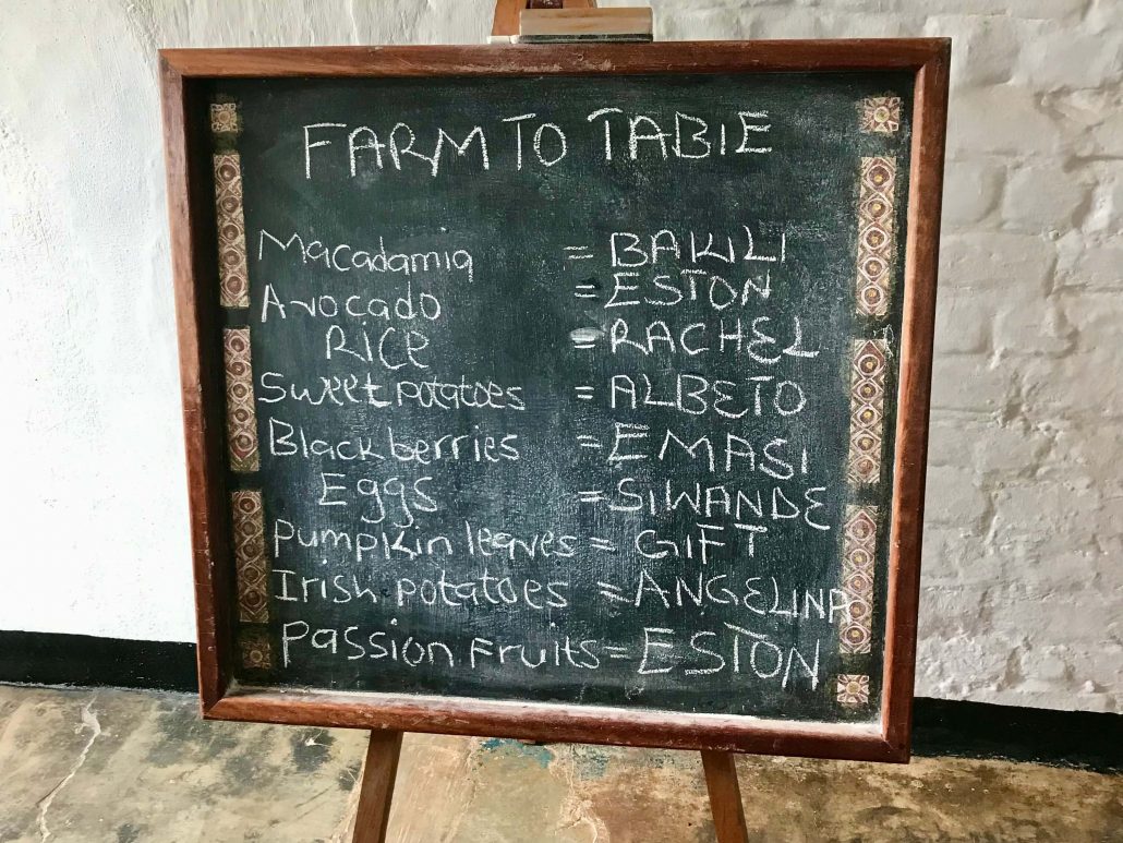 Sign with names of products and farmers