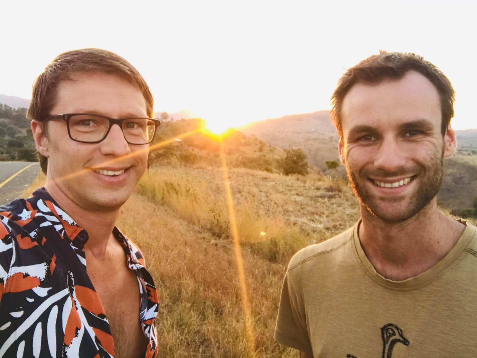 Dilo and Hessel from 1 2 Travel Africa at sunset in Malawi